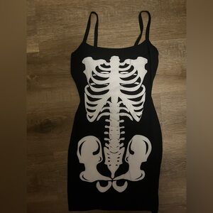 Windsor Black Slip Dress with White Skeleton Graphic